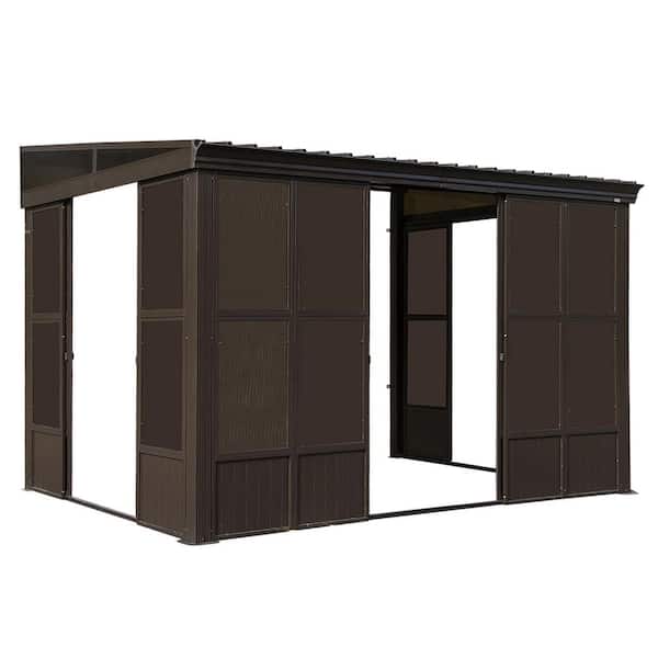 Domi 8 ft. x 12 ft. Galvanized Steel Wall-Mounted Gazebo Solarium with Front Door