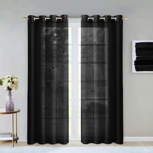 Black Solid Grommet Sheer Curtain - 55 in. W x 84 in. L (Set of 2)