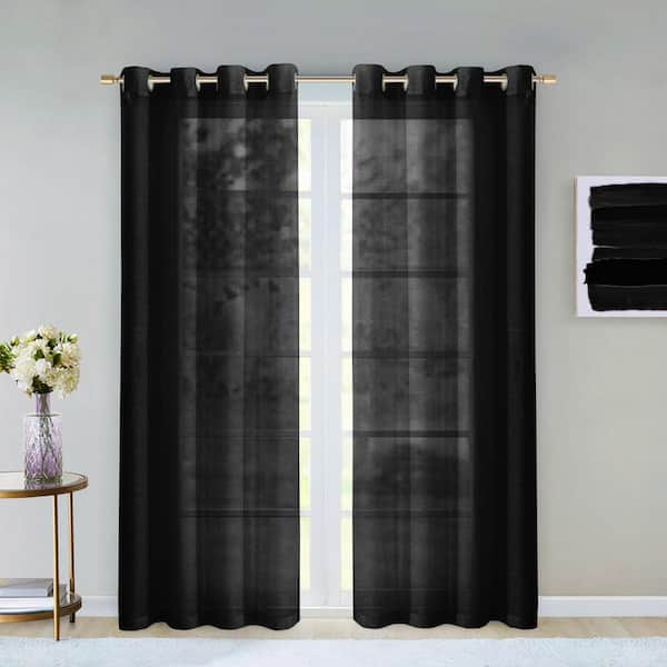 Dainty Home Black Solid Grommet Sheer Curtain - 55 in. W x 84 in. L (Set of 2)