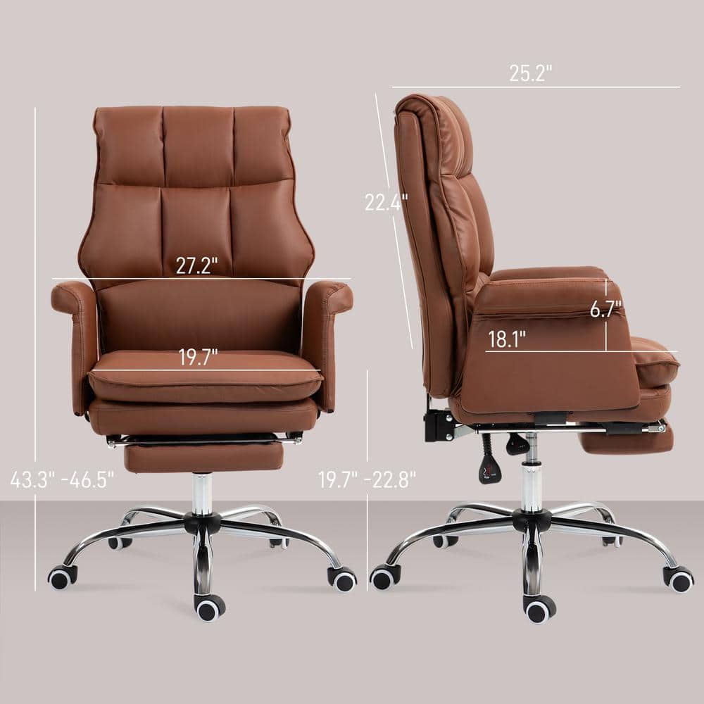 Brown Leather Executive Office Chair with Metal Base and Footrest