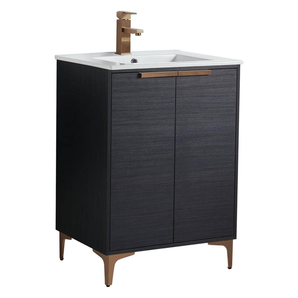 24 in. W x 18.5 in. D x 35.25 in. H Single Sink Bath Vanity in Chestnut with Rose Gold and White Ceramic Sink top price history on PriceWatchPro