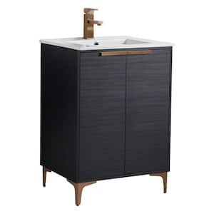 24 in. W x 18.5 in. D x 35.25 in. H Single Sink Bath Vanity in Chestnut with Rose Gold and White Ceramic Sink top