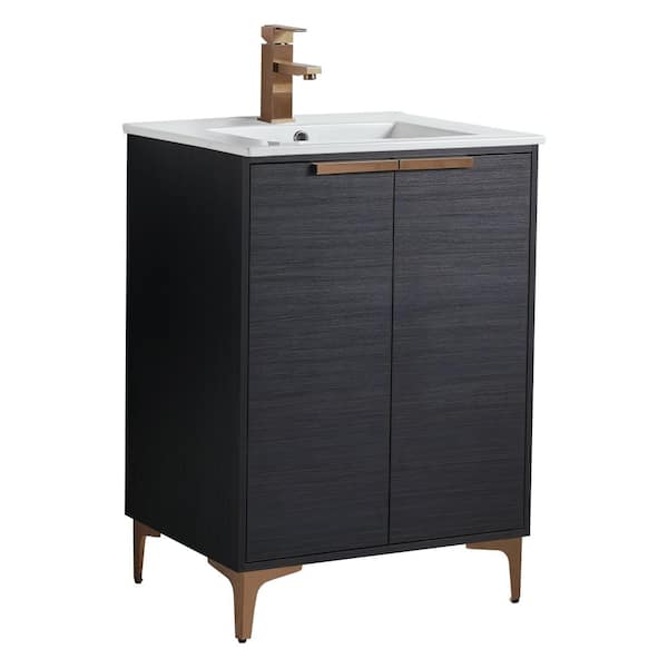 FINE FIXTURES 24 in. W x 18.5 in. D x 35.25 in. H Single Sink Bath Vanity in Chestnut with Rose Gold and White Ceramic Sink top