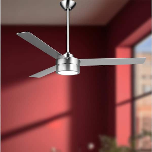 Roto LED 52-in. Indoor Brushed Aluminum Low Profile Standard Ceiling Fan with Warm White Integrated LED and Remote