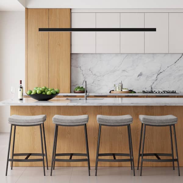 Arlo 27 in. Modern Backless Upholstered Counter Height Bar Stool with Metal Frame, Grey/Matte Black, Set of 4