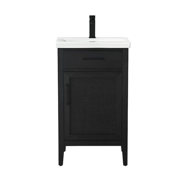 SUDIO Cove 20 in. W Bath Vanity in Black Oak with Ceramic Vanity Top in