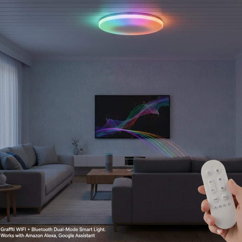 12 in. Smart Ceiling Light 24W LED, RGB Dimmable Flush Mount with Music Sync, WiFi Bluetooth App & Remote Control price history on PriceWatchPro