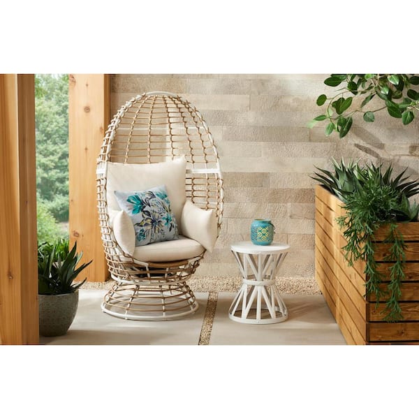 StyleWell Brown Wicker Outdoor Patio Egg Lounge Chair with Beige Cushions
