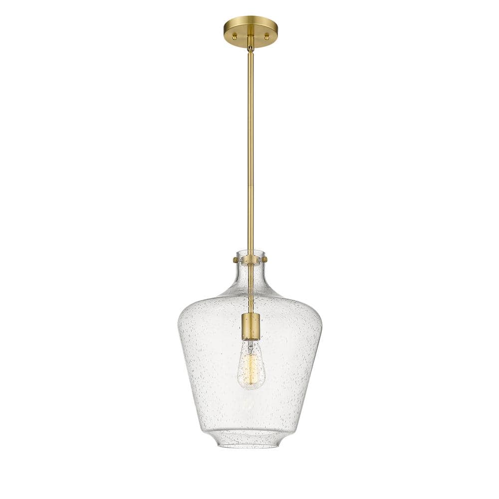 Norwalk 1-Light Satin Gold Shaded Pendant Light with Seedy Glass Shade price history on PriceWatchPro