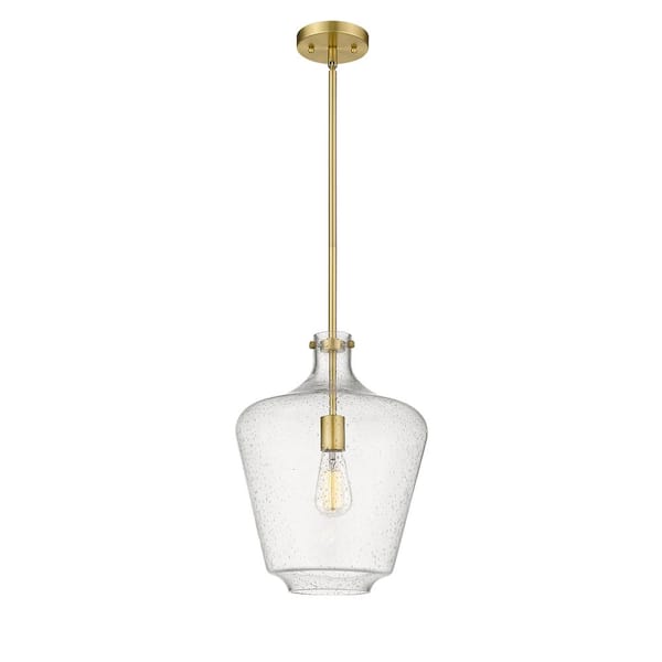 Innovations Norwalk 1-Light Satin Gold Shaded Pendant Light with Seedy Glass Shade