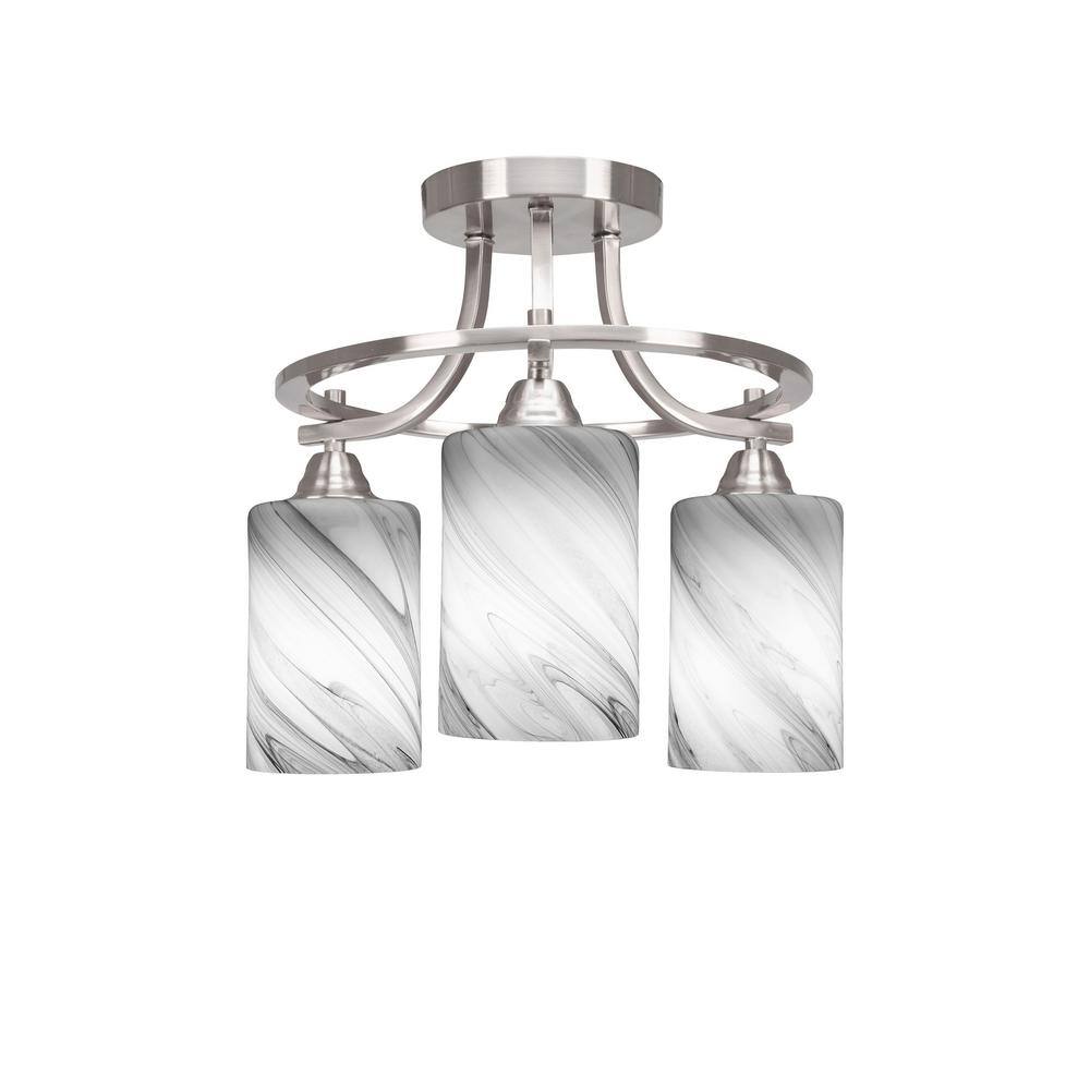 Madison 14.25 in. 3-Light Brushed Nickel Semi-Flush Mount with Onyx Swirl G