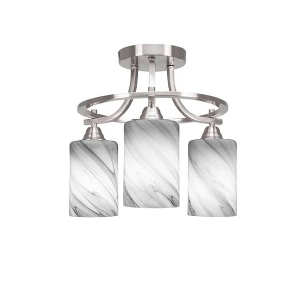 Unbranded Madison 14.25 in. 3-Light Brushed Nickel Semi-Flush Mount with Onyx Swirl Glass Shade