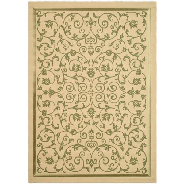 SAFAVIEH Courtyard Natural/Olive 5 ft. x 8 ft. Border Indoor/Outdoor Patio  Area Rug