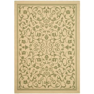 Courtyard Natural/Olive 7 ft. x 10 ft. Border Indoor/Outdoor Patio  Area Rug
