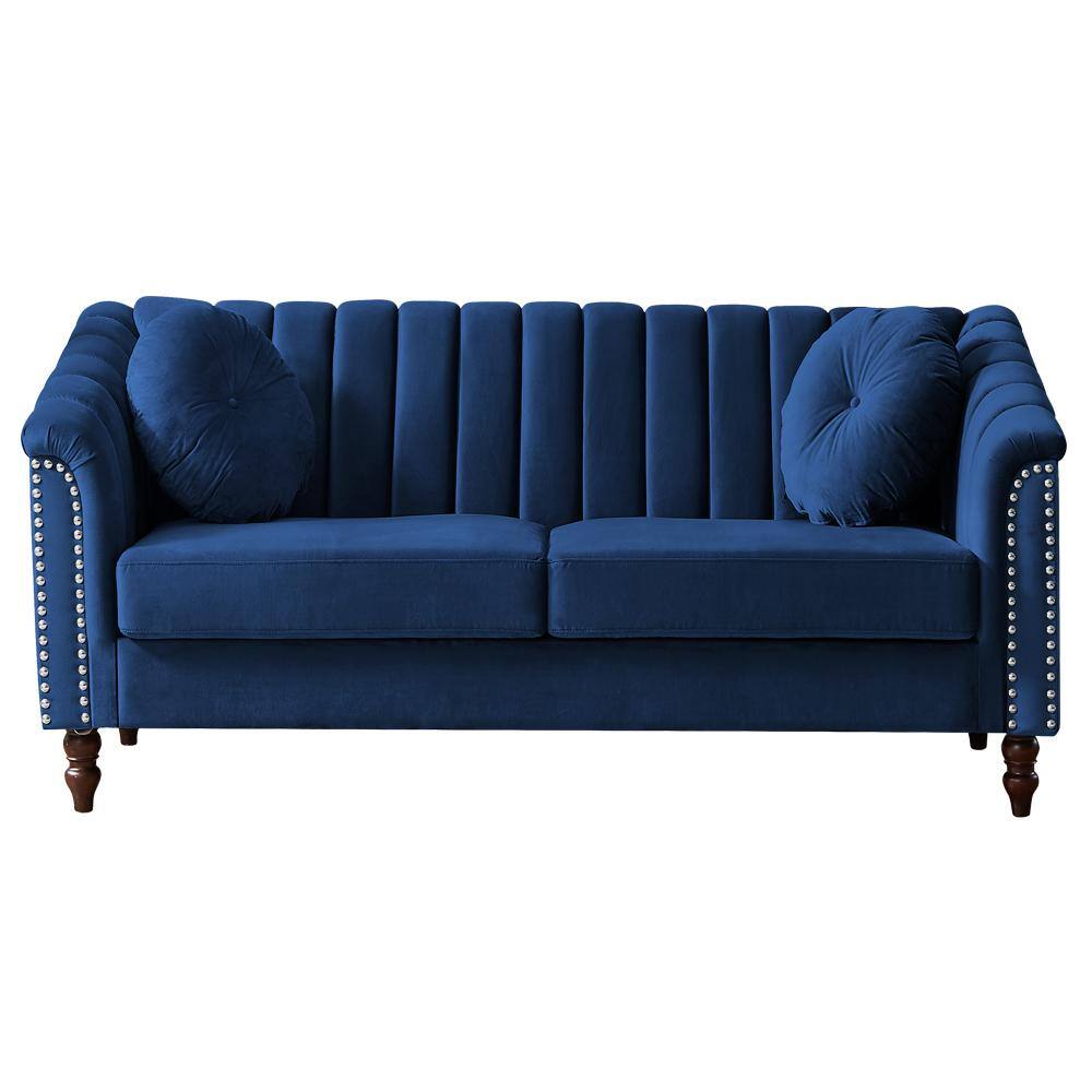 75.2 in. W Modern Rolled Arm Velvet Upholstered Straight Sofa in Blue