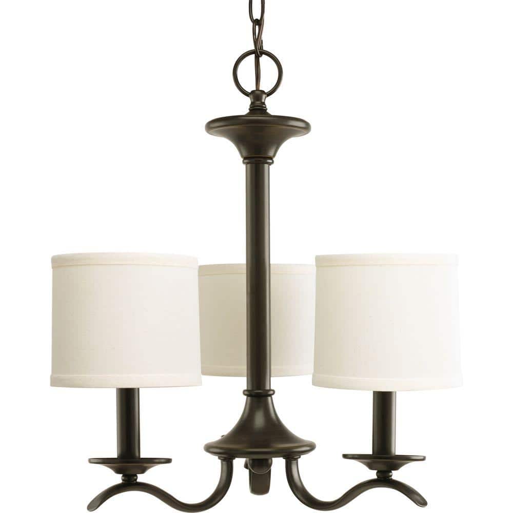 Inspire Collection 3-Light Antique Bronze Off-White Linen Shade Traditional