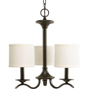 Inspire Collection 3-Light Antique Bronze Off-White Linen Shade Traditional Empire Chandelier Light