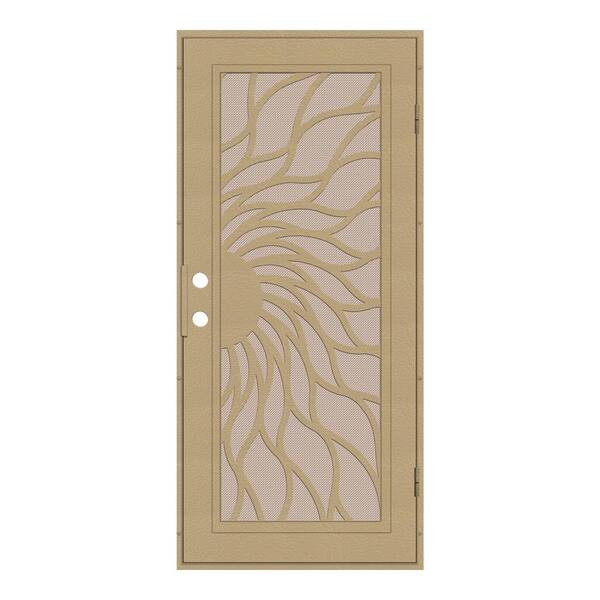 Unique Home Designs 36 in. x 80 in. Sunfire Desert Sand Left-Hand Surface Mount Aluminum Security Door with Desert Sand Perforated Metal Sc