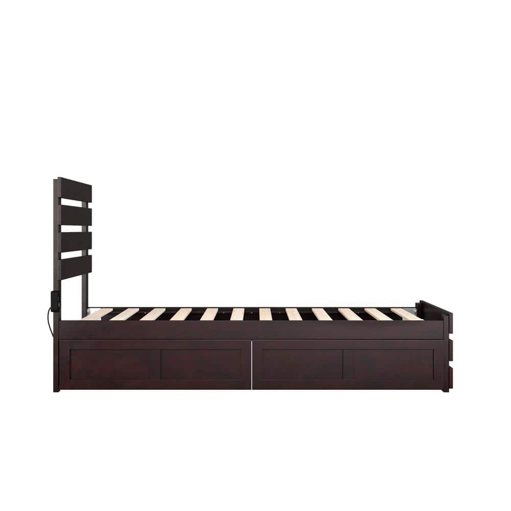 Espresso Twin Wood Storage Bed with Slatted Headboard and Drawers