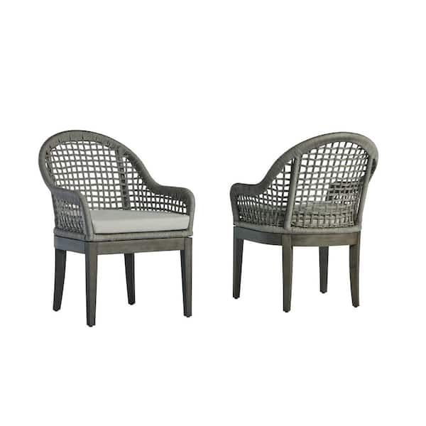 Richard Rustic Gray Wicker Outdoor Dining Lounge Chairs with Gray Cushions (2-Pack)