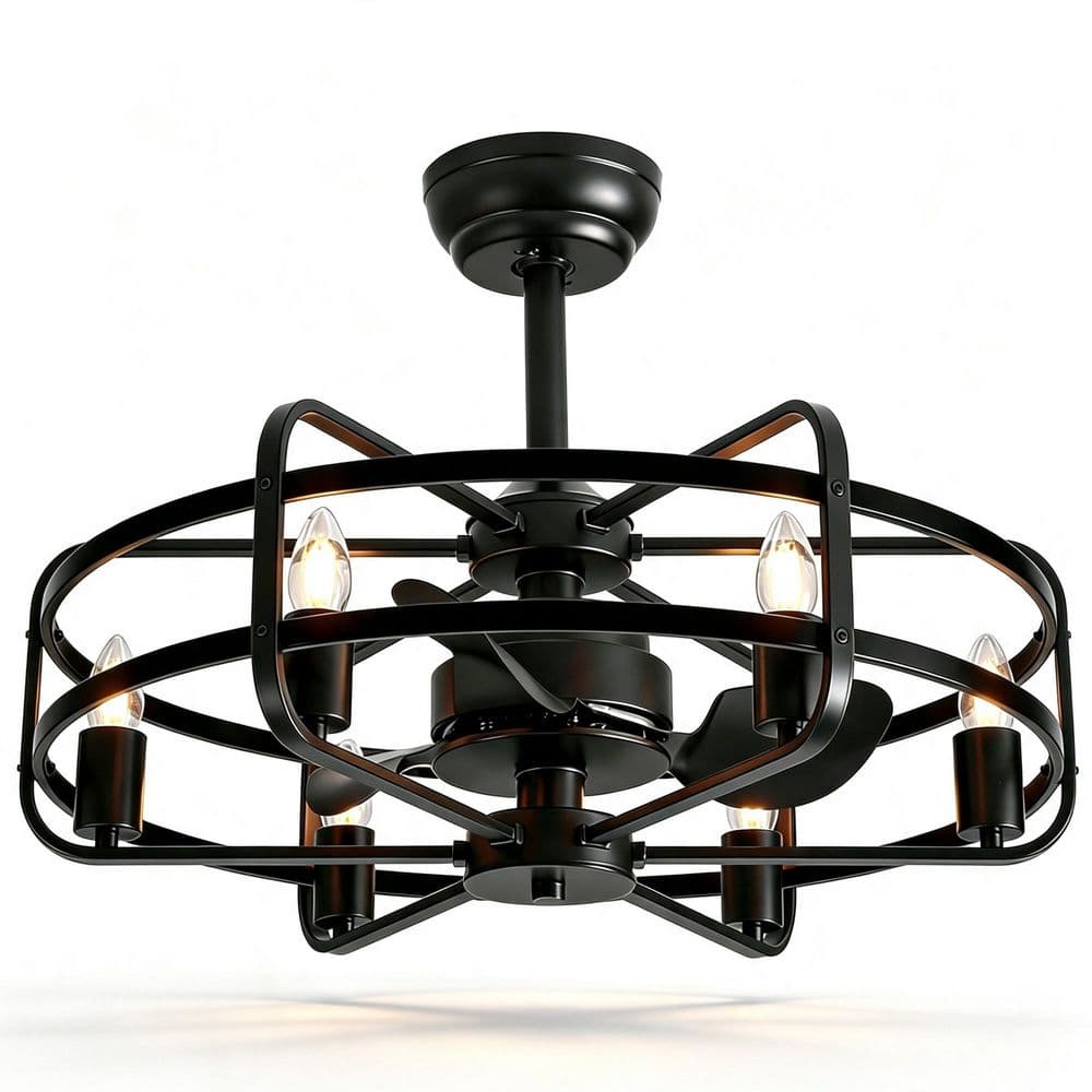 25 in. Indoor Black Farmhouse Caged Downrod Mount Ceiling Fan with Remote Included price history on PriceWatchPro
