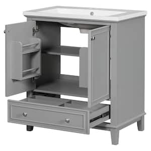 30 in. W x 18 in. D x 35 in. H Single Sink Freestanding Bath Vanity in Gray with White Ceramic Top