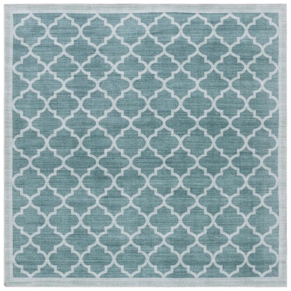 Arizona 6 ft. x 6 ft. Green Machine Washable Border Geometric Trellis square Area Rug