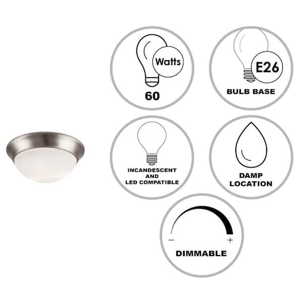 Bolton 14 in. 2-Light Brushed Nickel Flush Mount Ceiling Light Fixture with Frosted Glass Shade