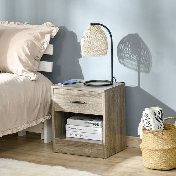 thumbnail image 2 of HOMCOM Walnut Brown Two-Drawer Herringbone Bedside Nightstand With Metal Handles 2 of 3