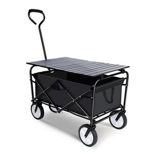 6.2 cu.ft. Oxford Fabric Garden Cart, Portable Folding Wagon and Collapsible Aluminum Alloy Table Combo, Black