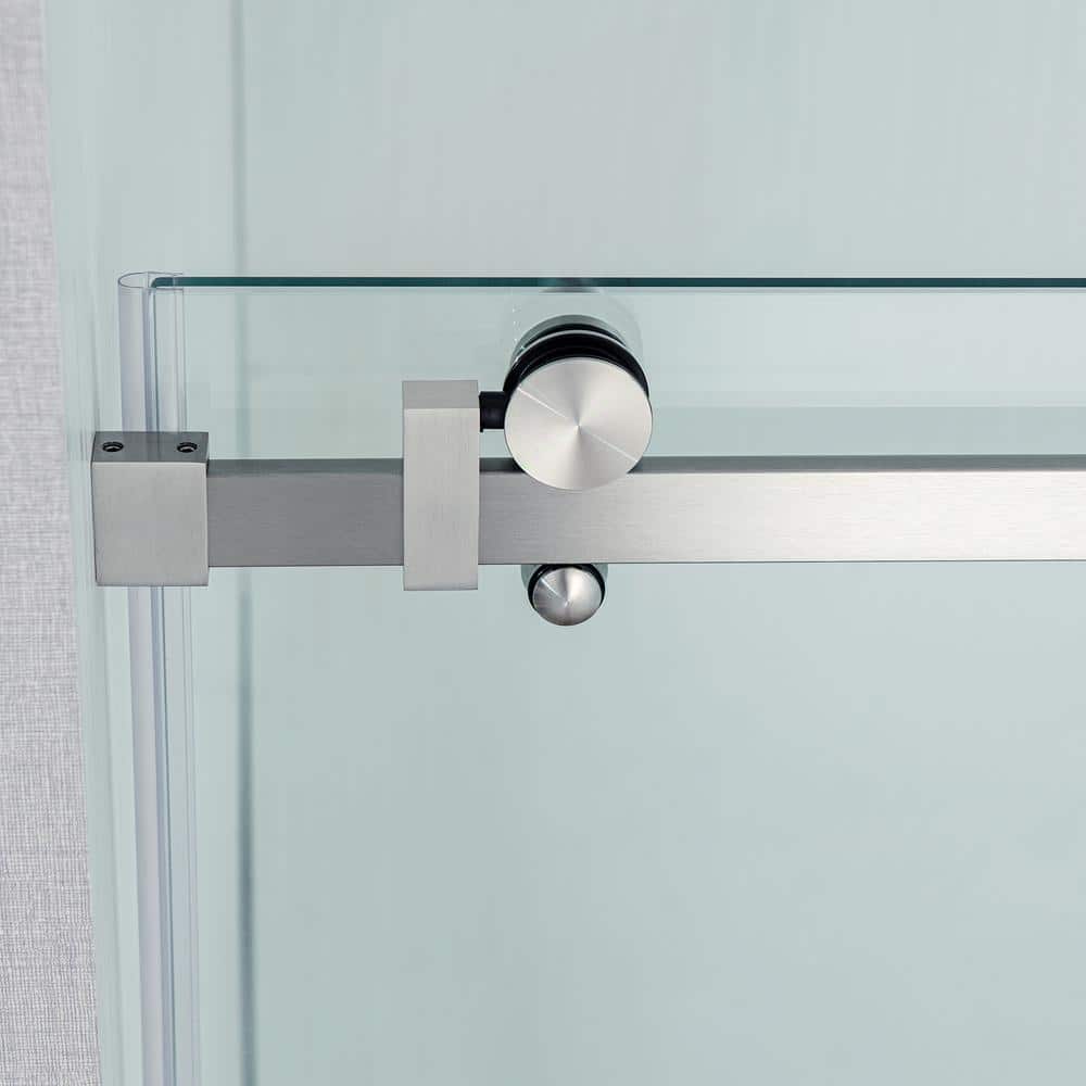Brushed Nickel Frameless Sliding Shower Door with Clear Tempered Glass