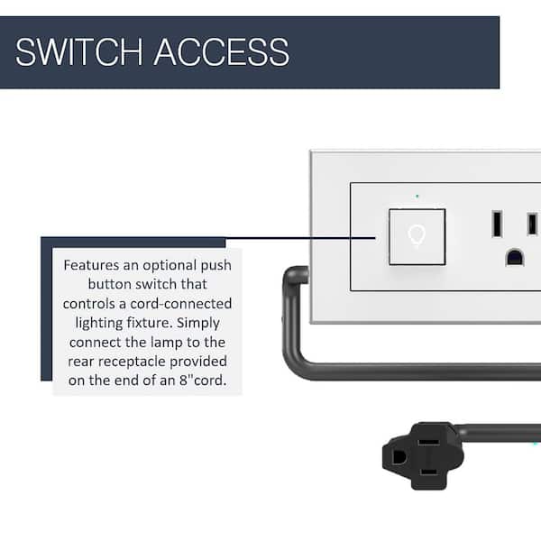 radiant 15 Amp White 2-Outlet and 2 Type A/C USB Recessed Furniture Power Strip with Switch and 10 Ft. Cord