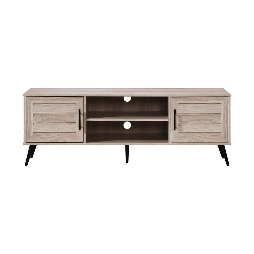 59 in. Tender Oak Wood TV Stand with 2 Storage Cabinets Fits TVs up to 65 