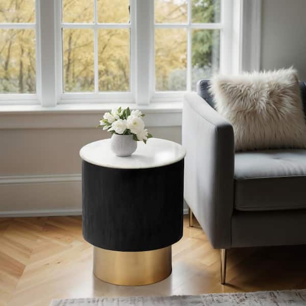 16 in. Black Round Marble Top End Table with Gold Pedestal