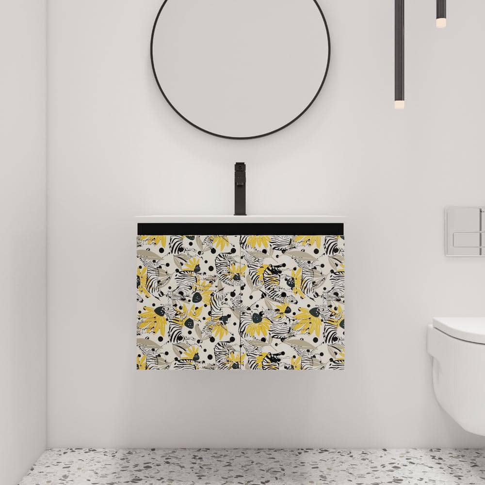 24 in. W. x 18.3 in. D x 17.3 in. H Wall Mounted Bath Vanity in Black with 