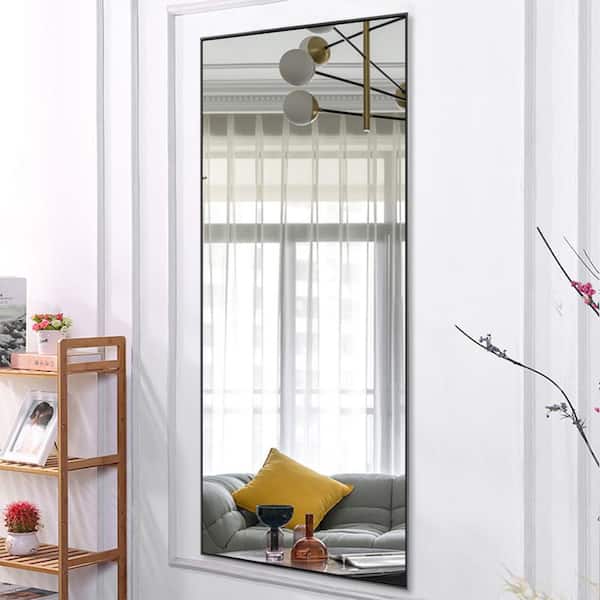 Wall Aluminum Slim Frame Bathroom Mirrors Black 22 in. W x 47 in. H Straight Corner Rectangles