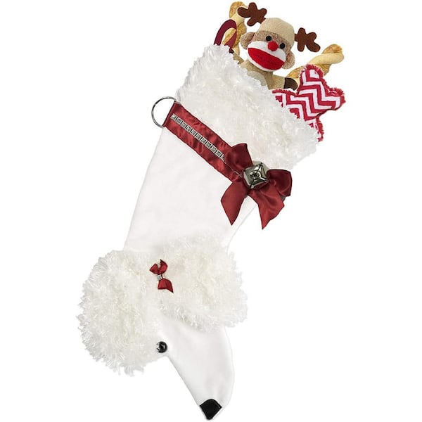 Pronk! 22 in. White Poodle Dog Faux Fur Christmas Stocking