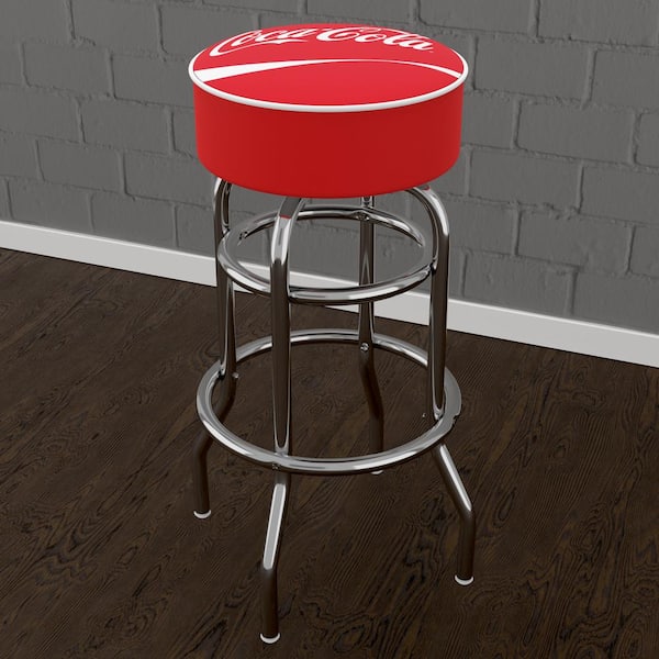 Unbranded Coca-Cola Logo 31 in. Red Backless Metal Bar Stool with Vinyl Seat