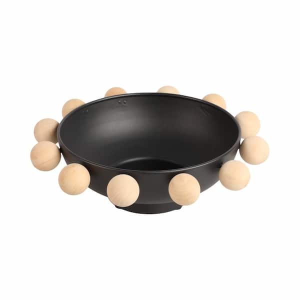 Liv & Skye Black 13 in. x 4.25 in. Wood Novelty Decorative Bowl with Large Knobs