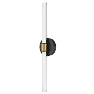 Hinkley Kai 18.00-Watt Single Light Integrated LED 24.5 in. W Black Bath Vanity Light with Lacquered Brass Accents