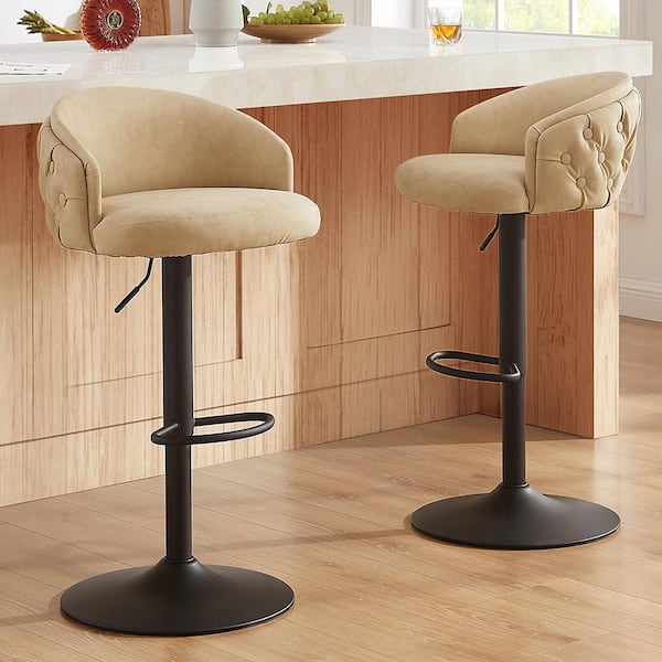 Art Leon Athean 36.61 in. H Beige Faux Leather Seat Adjustable Bentwood Low Backrest Metal Frame Swivel Bar Stool
