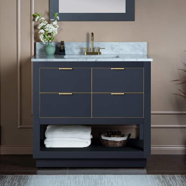 WOODBRIDGE Venice 37 in.W x 22 in.D x 38 in.H Bath Vanity in Gray with Marble Vanity Top in White with White Sink