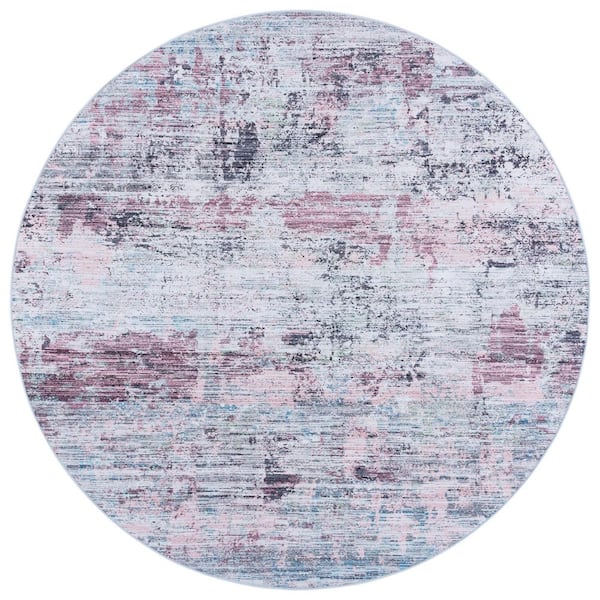 Tacoma Plum/Green 4 ft. x 4 ft. Machine Washable Distressed Abstract Round Area Rug