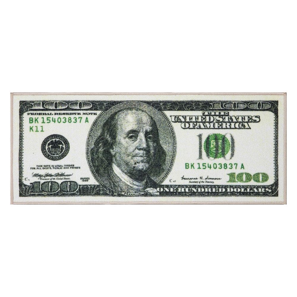 22 x 53 Ottomanson 100 Dollar Bill Collection Non-Slip Rubberback Money 22x53 Indoor Runner Rug Black/Gold 