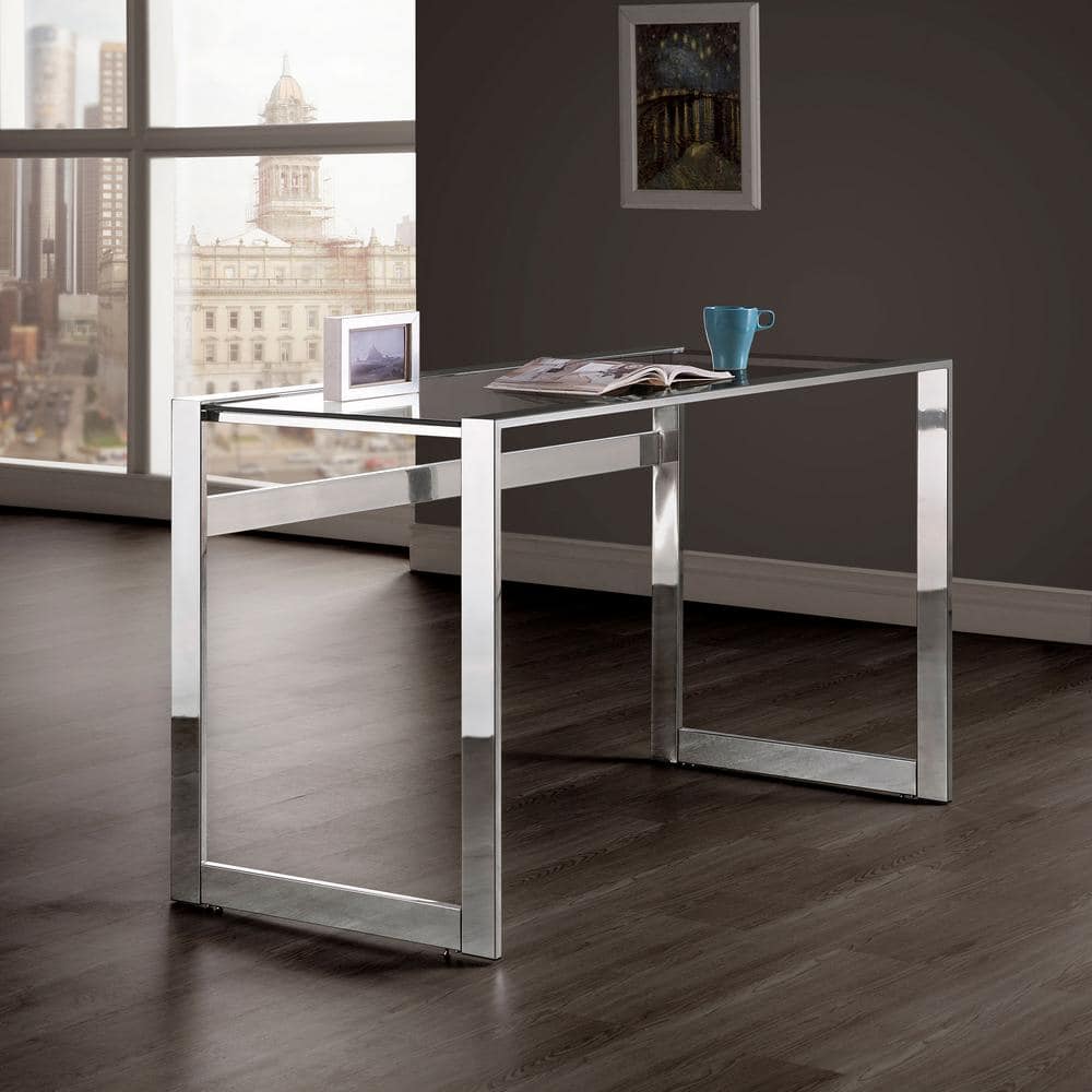 Hartford Contemporary 47'' Silver Glass Top Home Office Desk
