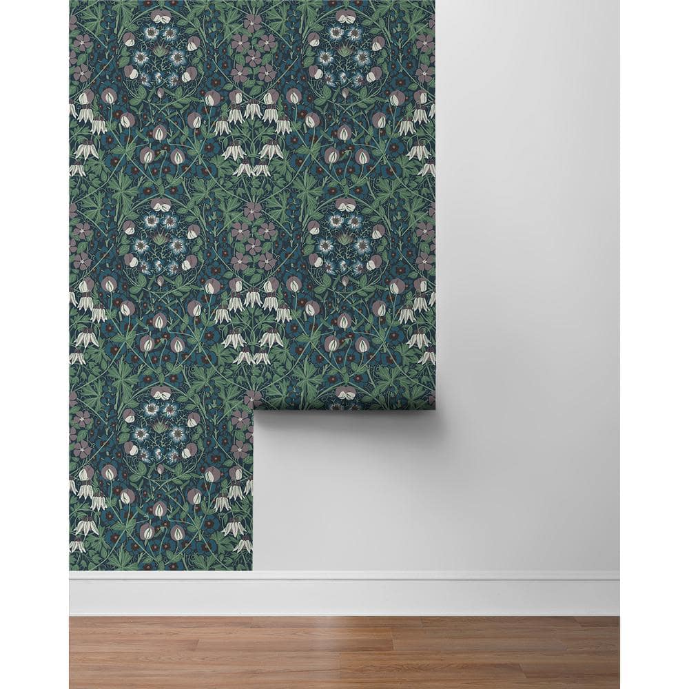 Deep Ocean and Purple Haze Floral Vinyl Peel and Stick Wallpaper