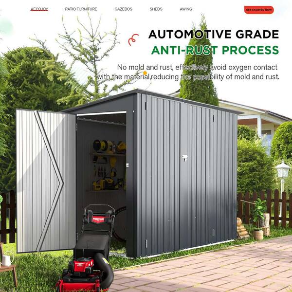 Zeus & Ruta 7.8 ft. W x 3.8 ft. D Metal Storage Shed with 3-Doors