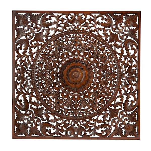 Litton Lane Teak Wood Brown Handmade Live Edge Tree Trunk Abstract Wall  Decor with Black Frames (Set of 4) 66069 - The Home Depot