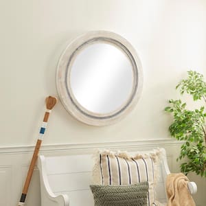 34 in. x 34 in. Handmade Round Framed White Wall Mirror with Distressing