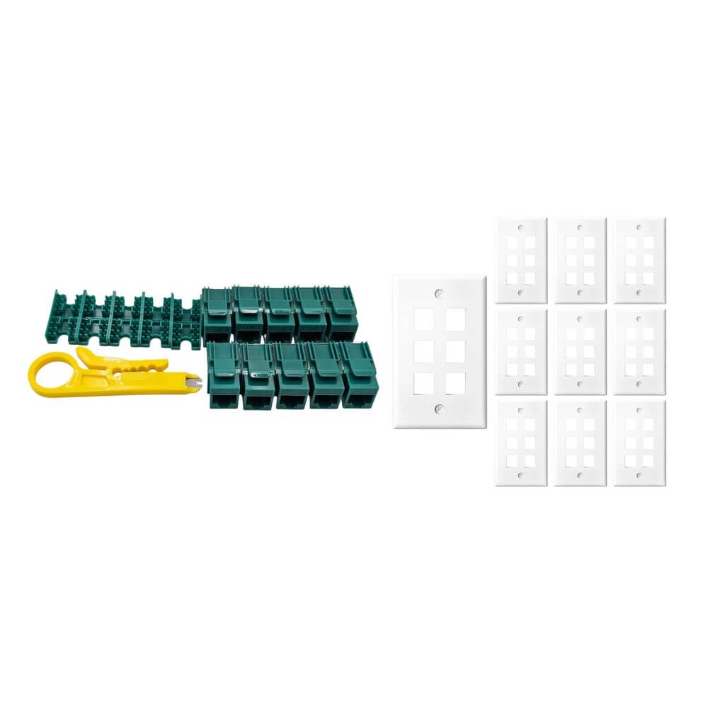 10-Pack 1-Gang White Keystone Plastic Wall Plates 6-Port & 10 Cat 6 RJ45 Keystone Jacks Green price history on PriceWatchPro